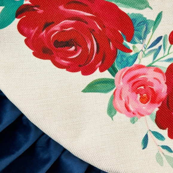 The Pioneer Woman Blue Ruffle & Red Roses Christmas Tree Skirt, 48" - Picture 3 of 6